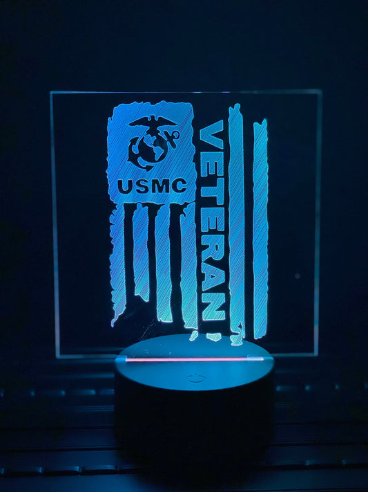 Etched Acrylic USMC Veteran Flag